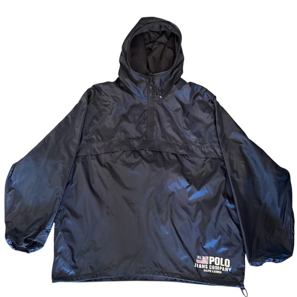 Polo Ralph Lauren Vintage Black Packable rain Windbreaker pullover jacket XXL - Picture 3 of 6